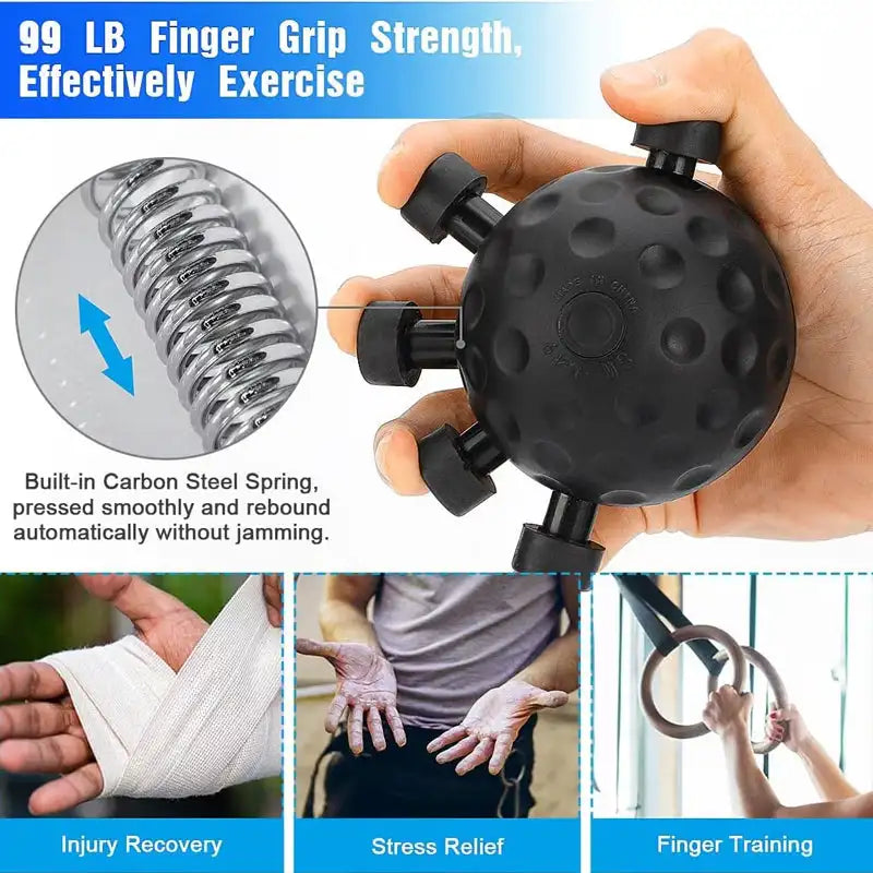 5-Finger Hand Strengthener & Finger Exerciser | Adjustable Resistance Grip Trainer for Rock Climbing, Rehab & Fitness
