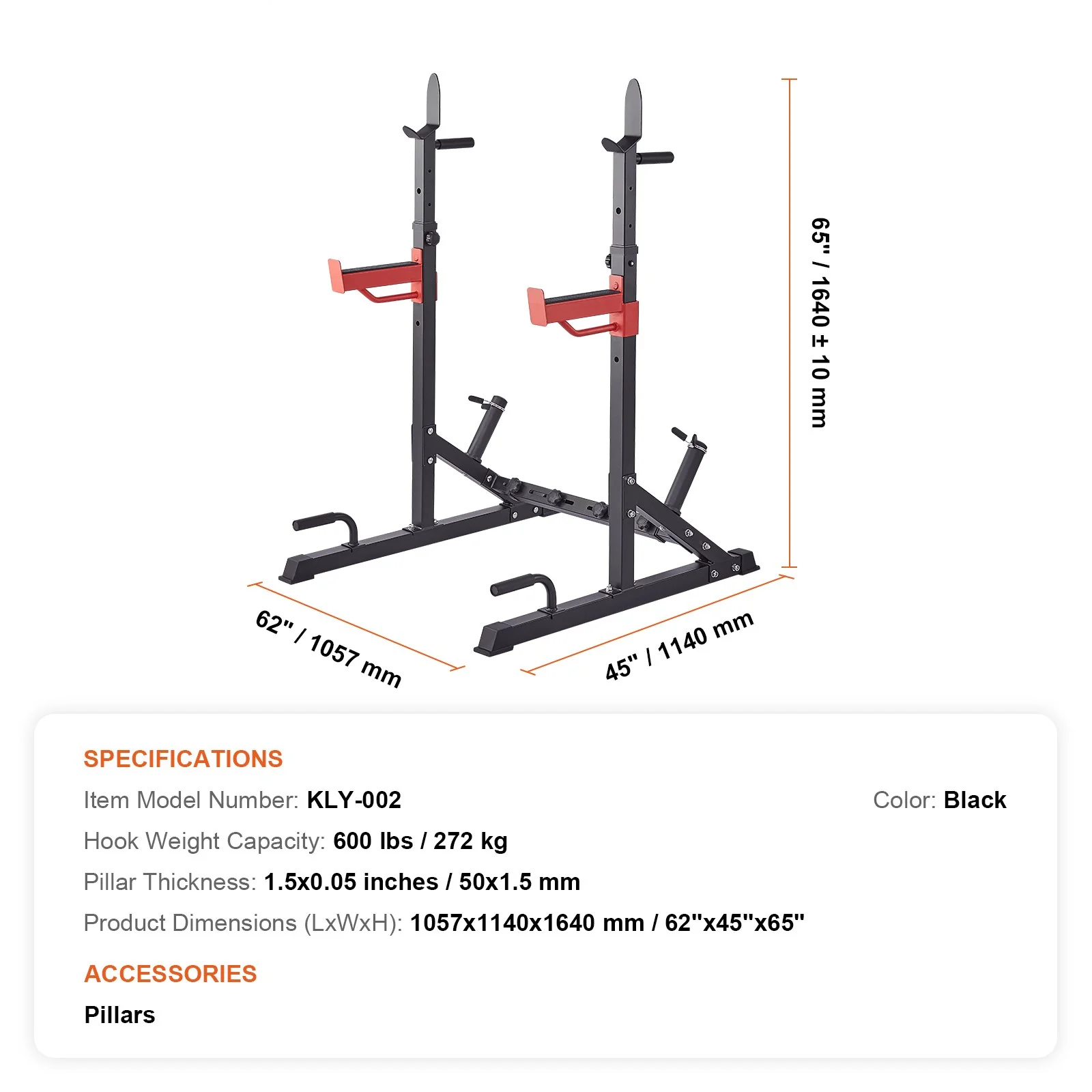 Adjustable Squat Rack with Bench Press Hooks & Weight Storage
