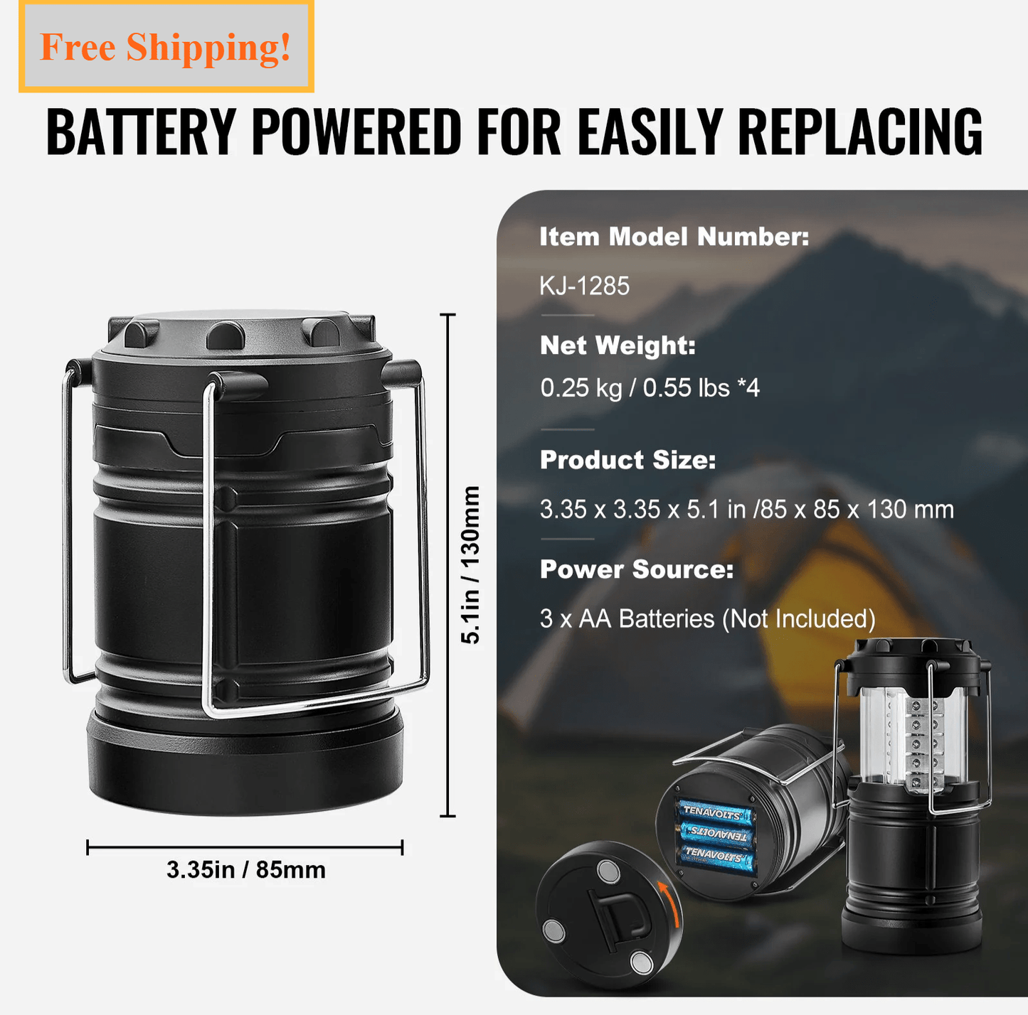 Collapsible LED Camping Lanterns (4 - Pack) | Battery Powered Pop - Up Lights - Omnixa