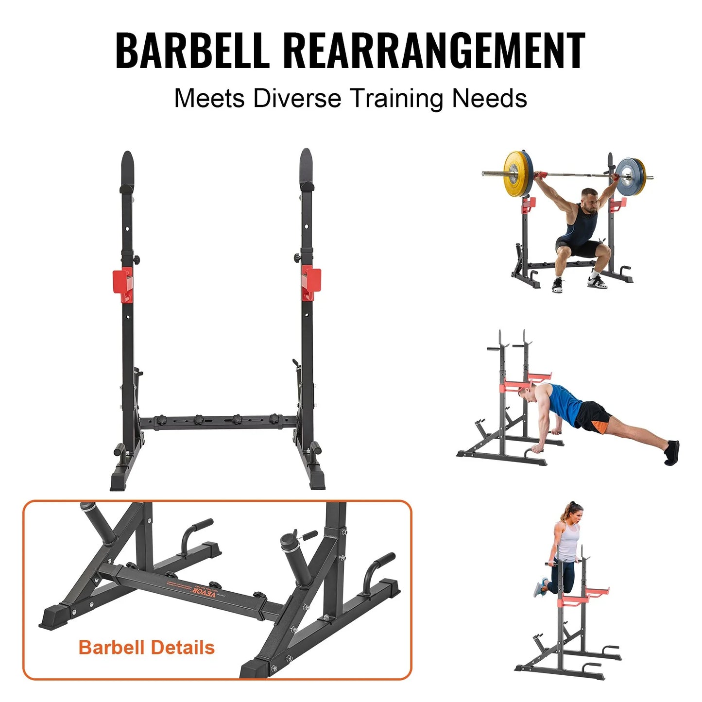 Adjustable Squat Rack with Bench Press Hooks & Weight Storage