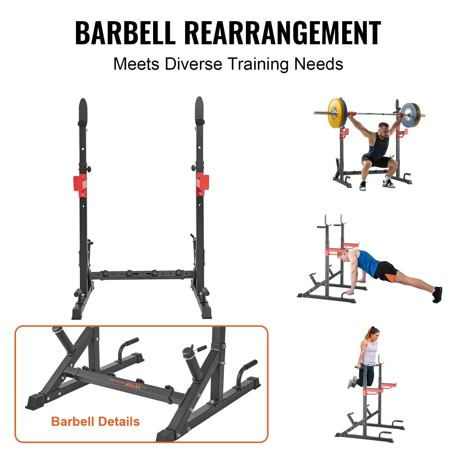 Adjustable Squat Rack with Bench Press Hooks & Weight Storage