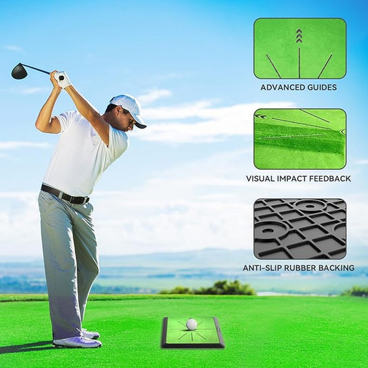 Golf Swing Training Mat with Path Feedback – 16"x12" Practice Mat with Replaceable Turf & Rubber Backing – Indoor/Outdoor Golf Aid for Accurate Swing Detection