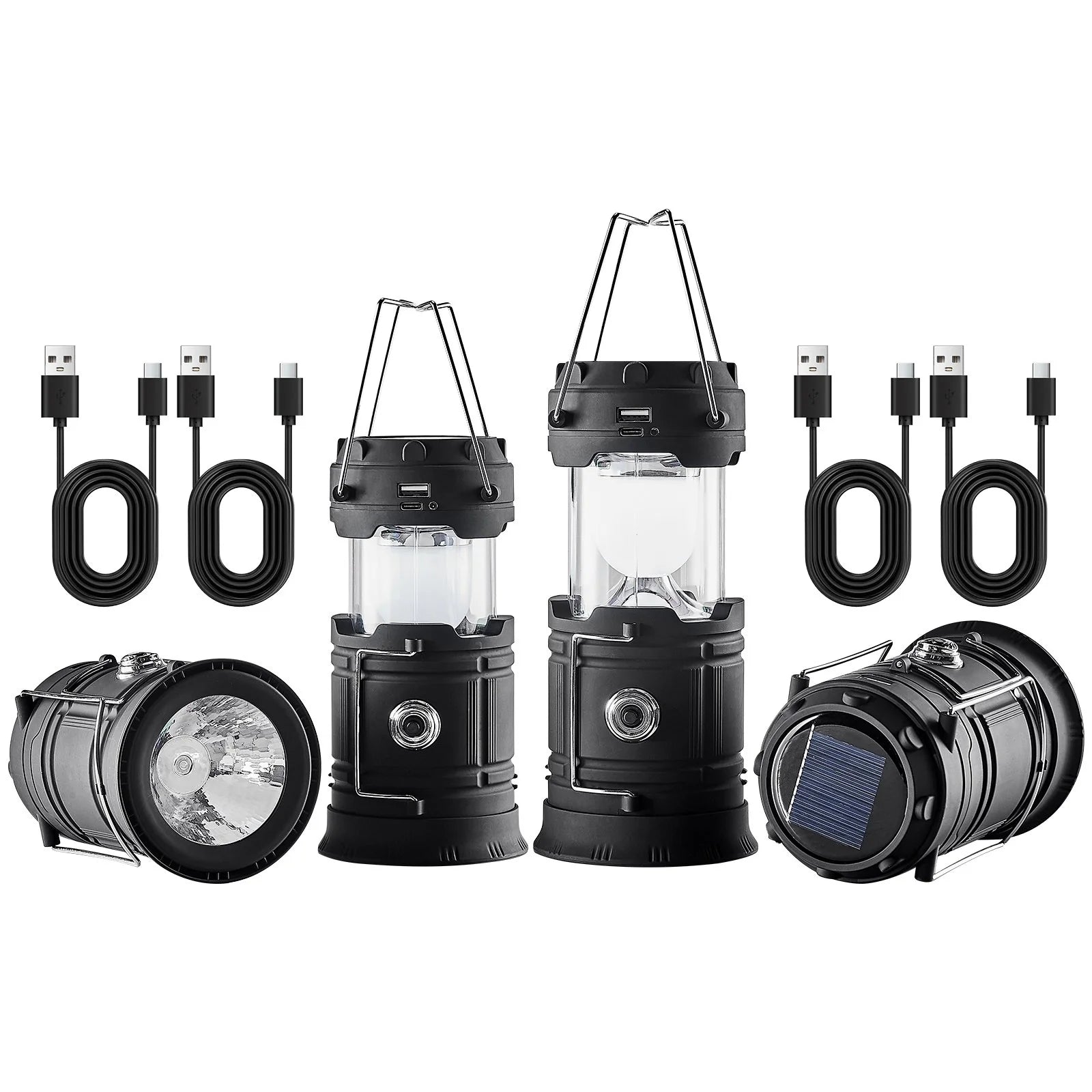 Set of 4 Portable Rechargeable LED Camping Lanterns – Multi-Use Lights & Power Banks