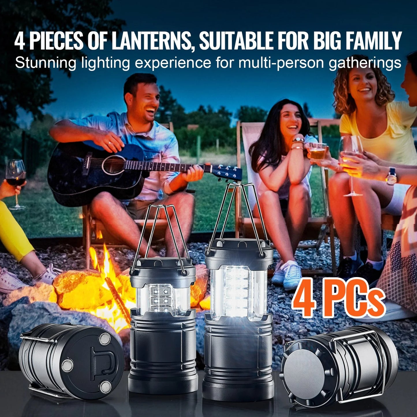 Collapsible LED Camping Lanterns (4 - Pack) | Battery Powered Pop - Up Lights - Omnixa