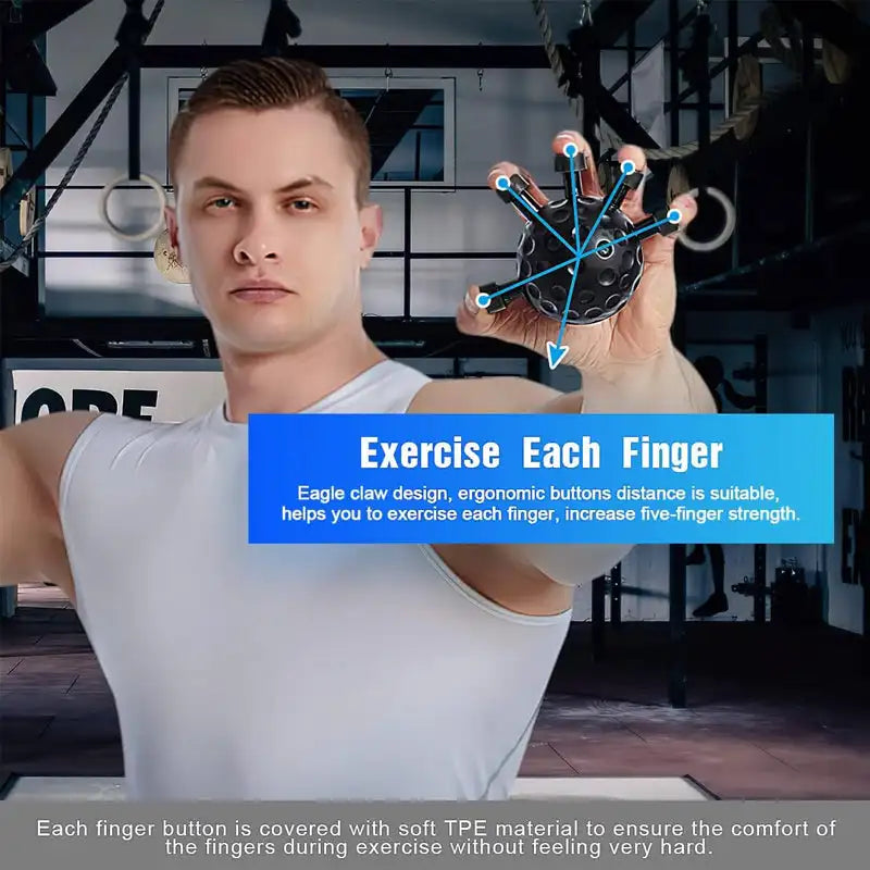 5-Finger Hand Strengthener & Finger Exerciser | Adjustable Resistance Grip Trainer for Rock Climbing, Rehab & Fitness