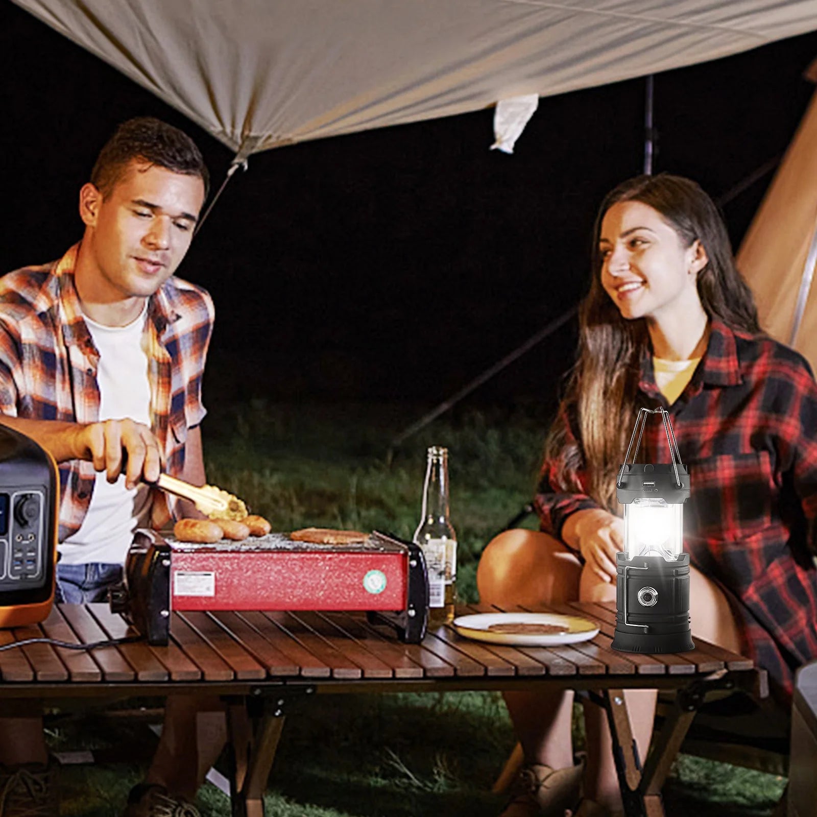 Set of 4 Portable Rechargeable LED Camping Lanterns – Multi-Use Lights & Power Banks