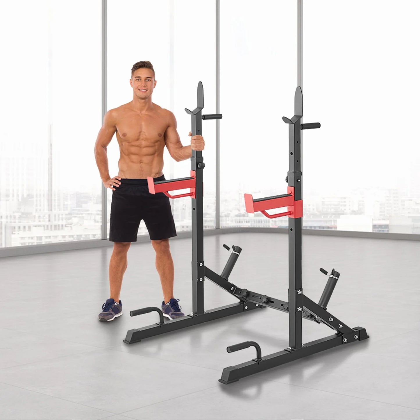 Adjustable Squat Rack with Bench Press Hooks & Weight Storage
