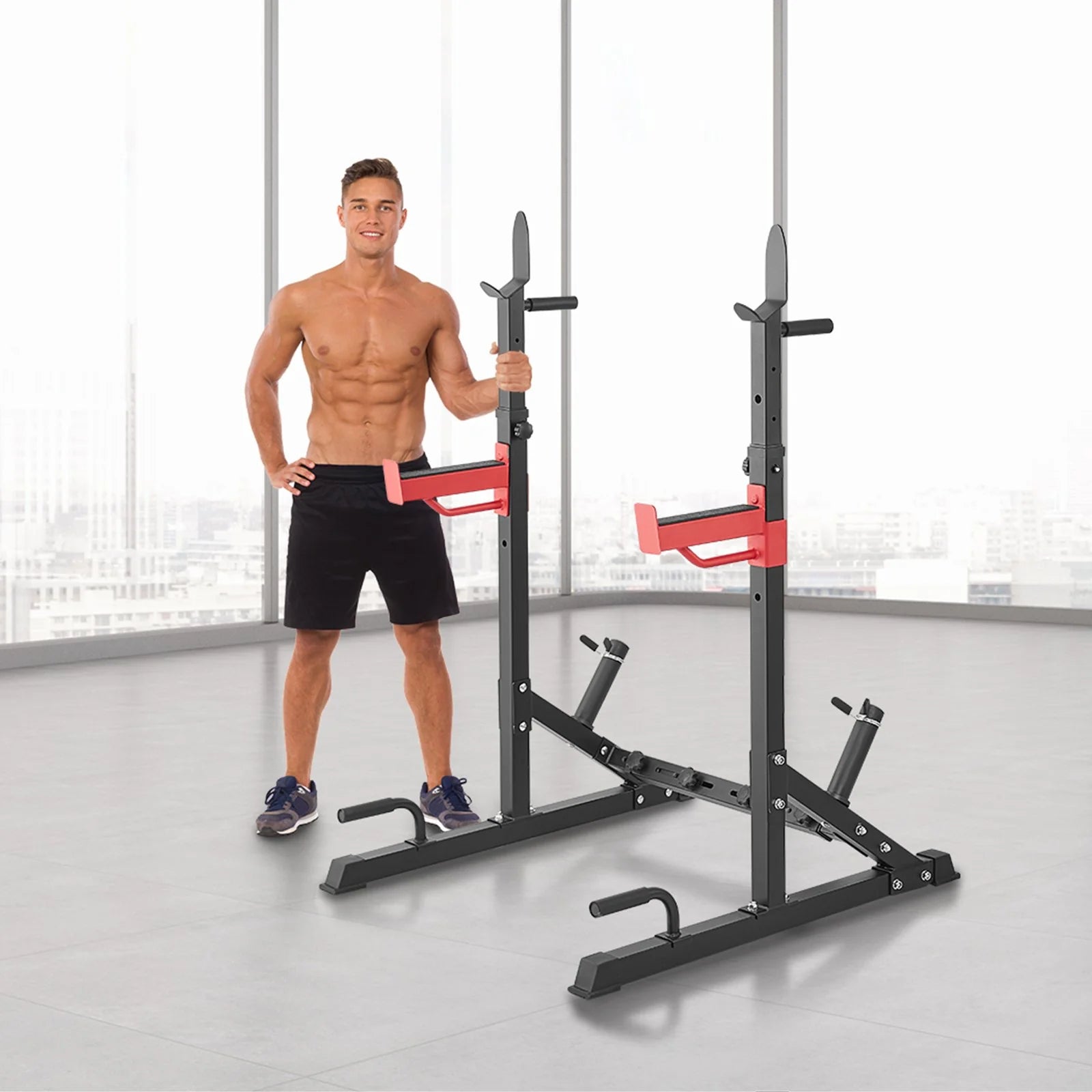 Adjustable Squat Rack with Bench Press Hooks & Weight Storage