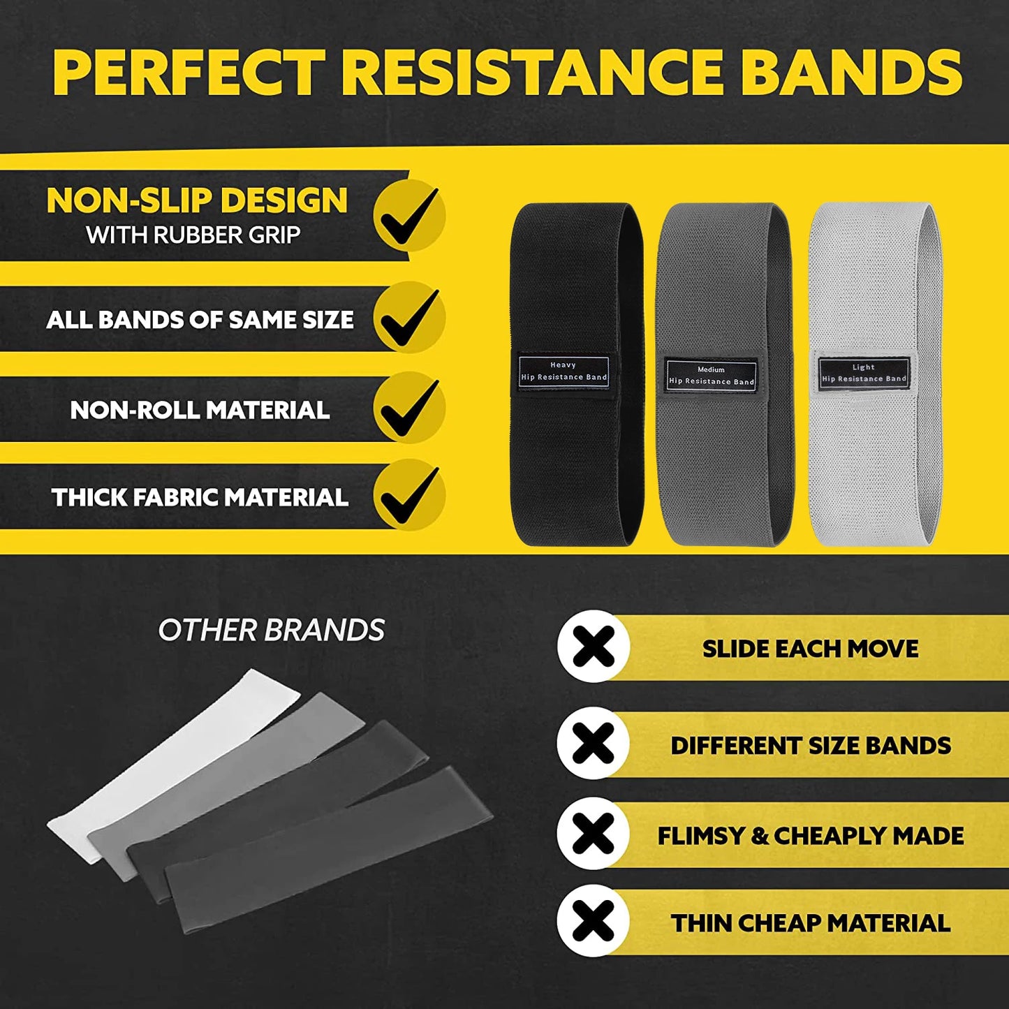 Fabric Resistance Bands for Glutes & Thighs – Non-Slip Booty Bands for Squats, Yoga & Home Workouts