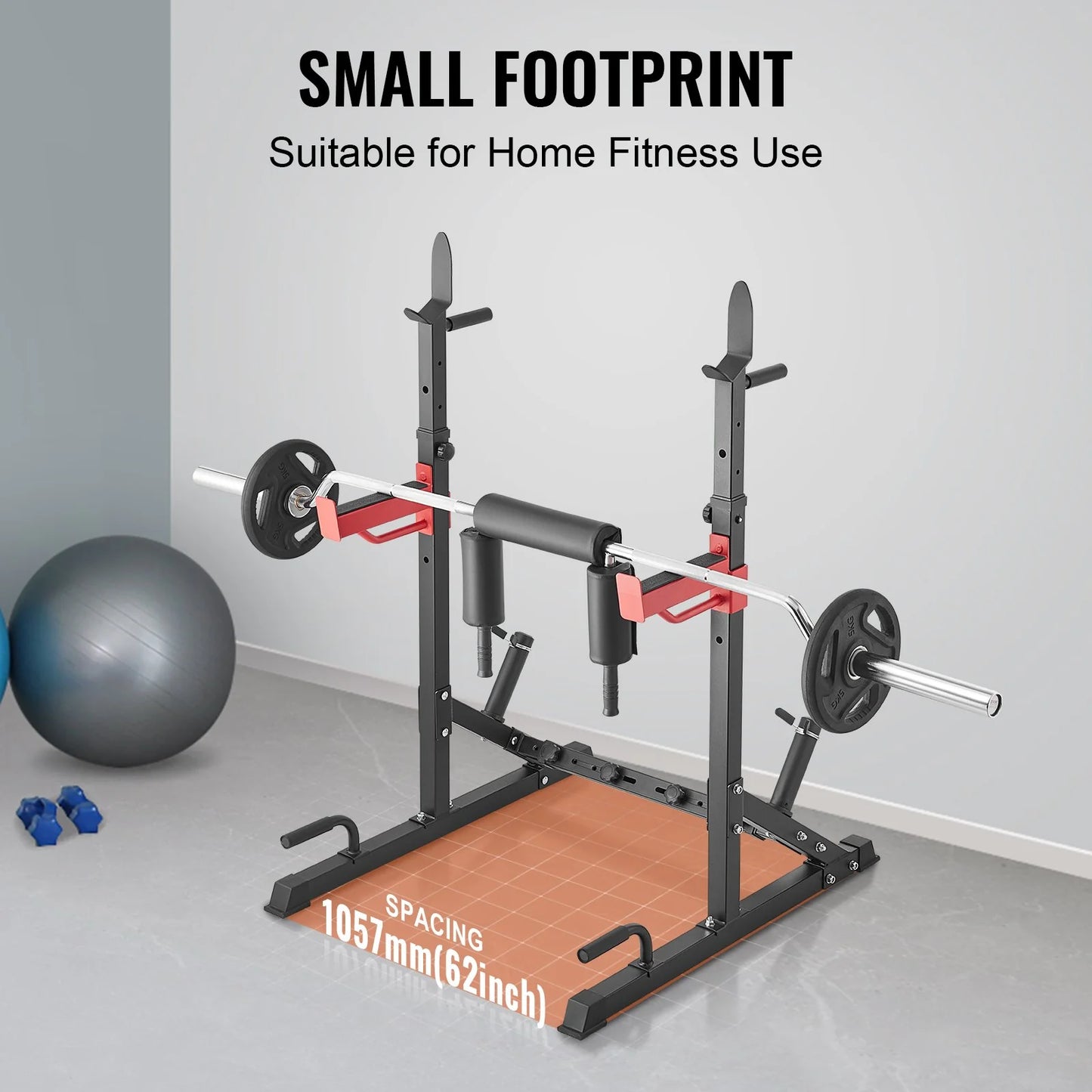 Adjustable Squat Rack with Bench Press Hooks & Weight Storage