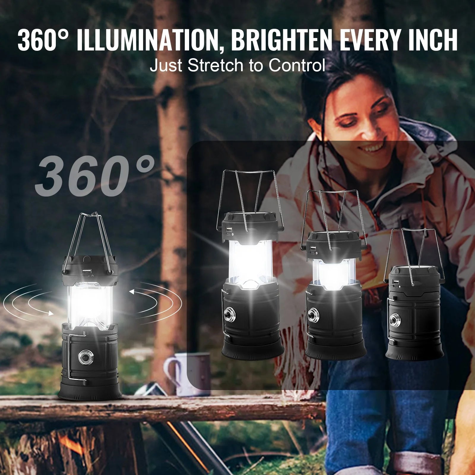 Set of 4 Portable Rechargeable LED Camping Lanterns – Multi-Use Lights & Power Banks