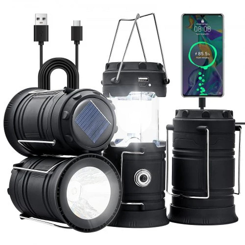 Set of 4 Portable Rechargeable LED Camping Lanterns – Multi-Use Lights & Power Banks