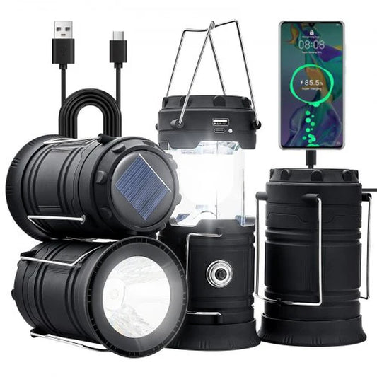 Set of 4 Portable Rechargeable LED Camping Lanterns – Multi-Use Lights & Power Banks